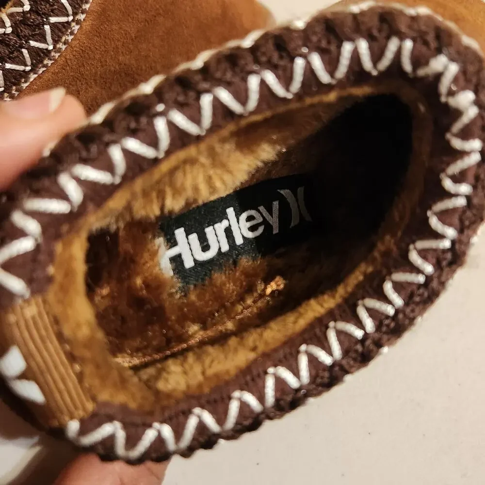 Hurley Baby Sz 7 Modi Slippers Brown Faux Suede Indoor Outdoor Shoes